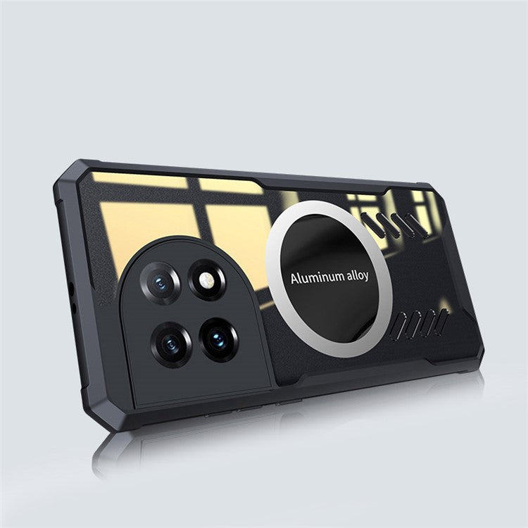 For OnePlus 11 5G Graphene Heat Dissipation Phone Case Cooling Transparent Cover with Car Mount Metal Sheet - Black