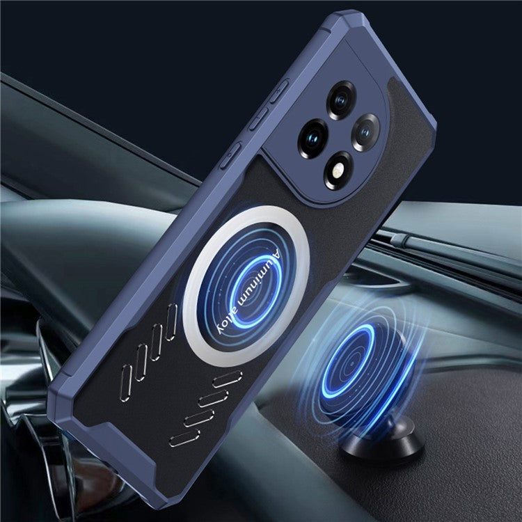 For OnePlus 11 5G Graphene Heat Dissipation Phone Case Cooling Transparent Cover with Car Mount Metal Sheet - Black