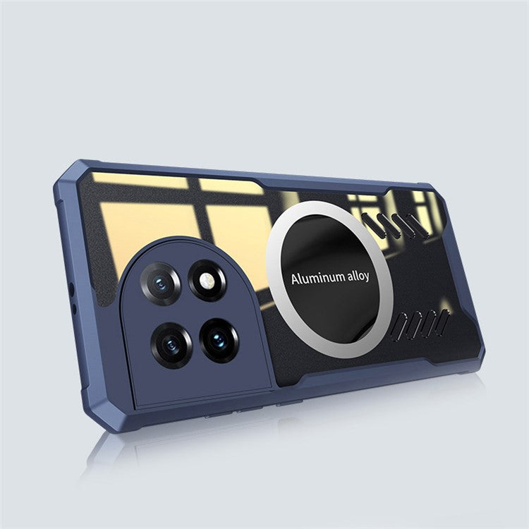 For OnePlus 11 5G Graphene Heat Dissipation Phone Case Cooling Transparent Cover with Car Mount Metal Sheet - Blue