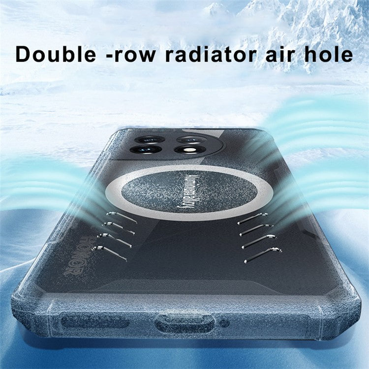 For OnePlus 11 5G Graphene Heat Dissipation Phone Case Cooling Transparent Cover with Car Mount Metal Sheet - Blue