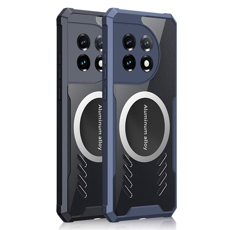 For OnePlus 11 5G Graphene Heat Dissipation Phone Case Cooling Transparent Cover with Car Mount Metal Sheet - Blue