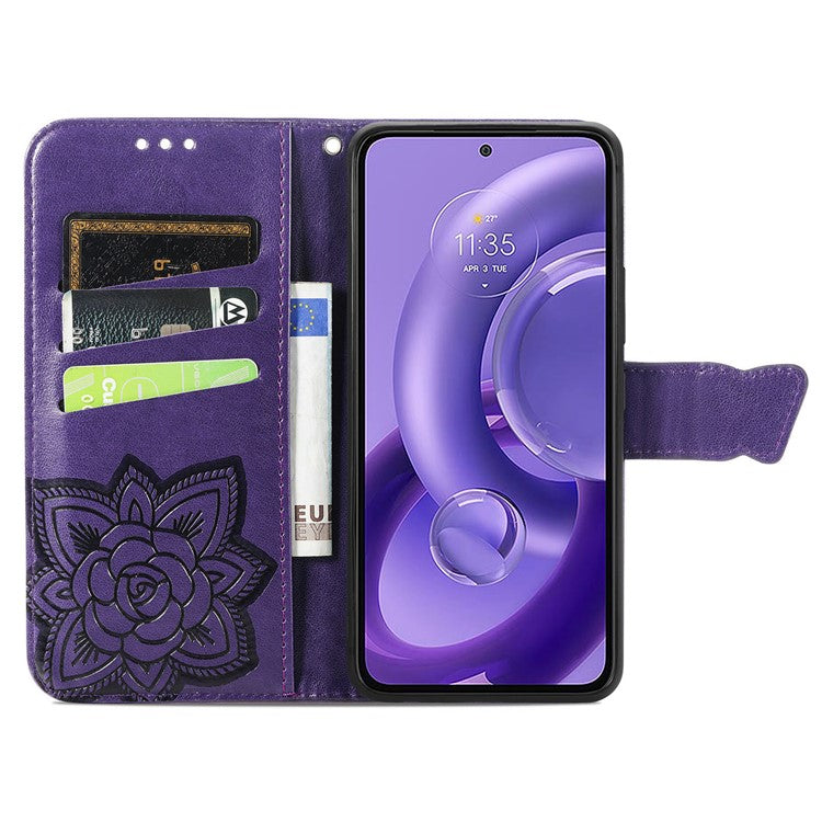 For Motorola Edge 30 Neo 5G / Edge 30 Lite 5G Stand Flip Wallet Magnetic Phone Cover Imprinted Butterfly Pattern PU Leather Phone Case - Purple