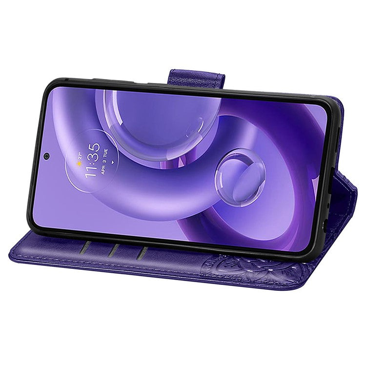 For Motorola Edge 30 Neo 5G / Edge 30 Lite 5G Stand Flip Wallet Magnetic Phone Cover Imprinted Butterfly Pattern PU Leather Phone Case - Purple