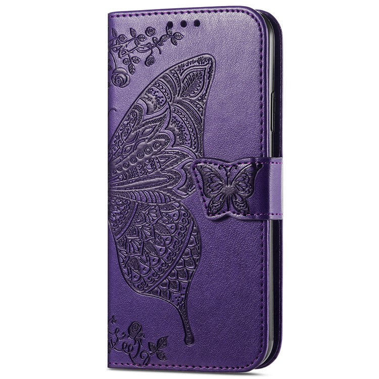 For Motorola Edge 30 Neo 5G / Edge 30 Lite 5G Stand Flip Wallet Magnetic Phone Cover Imprinted Butterfly Pattern PU Leather Phone Case - Purple