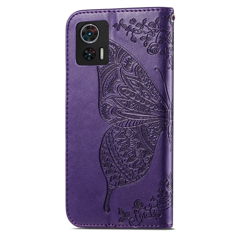 For Motorola Edge 30 Neo 5G / Edge 30 Lite 5G Stand Flip Wallet Magnetic Phone Cover Imprinted Butterfly Pattern PU Leather Phone Case - Purple
