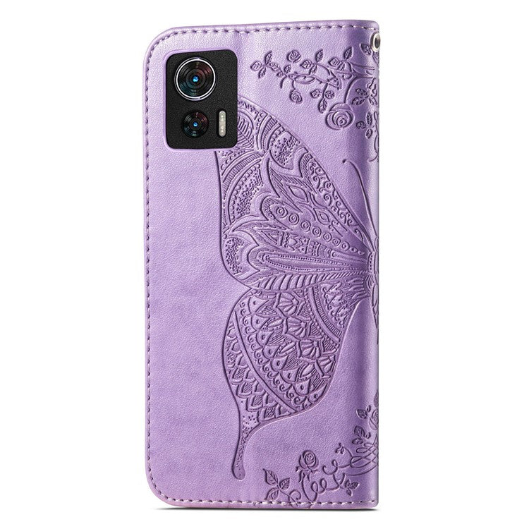 For Motorola Edge 30 Neo 5G / Edge 30 Lite 5G Stand Flip Wallet Magnetic Phone Cover Imprinted Butterfly Pattern PU Leather Phone Case - Light Purple