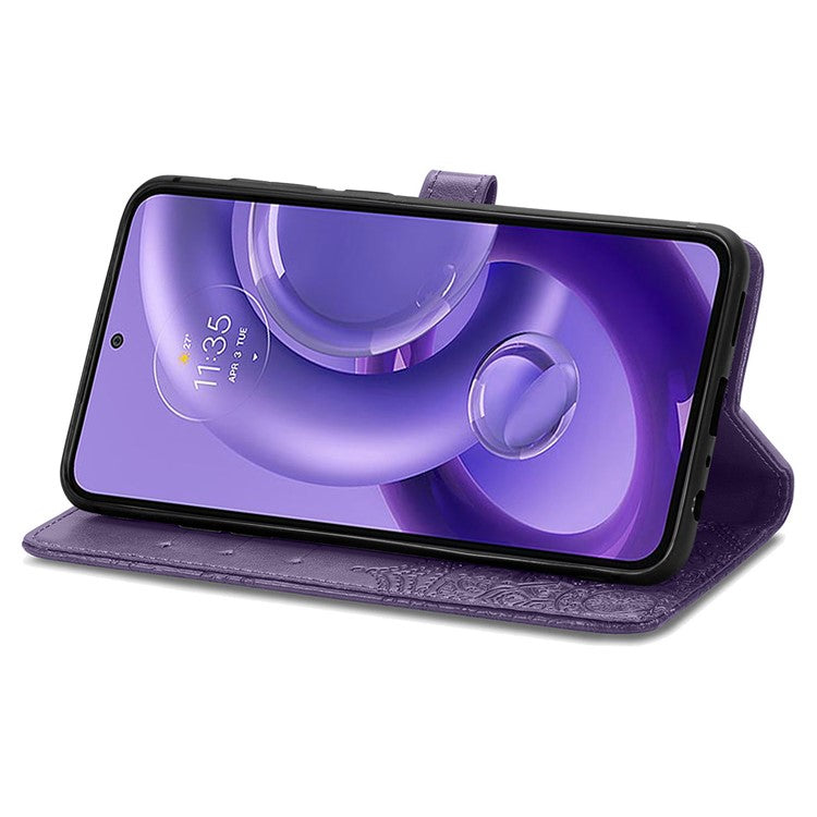 For Motorola Edge 30 Neo 5G / Edge 30 Lite 5G Wallet Stand Phone Cover Embossed Mandala Pattern PU Leather Flip Phone Case - Purple