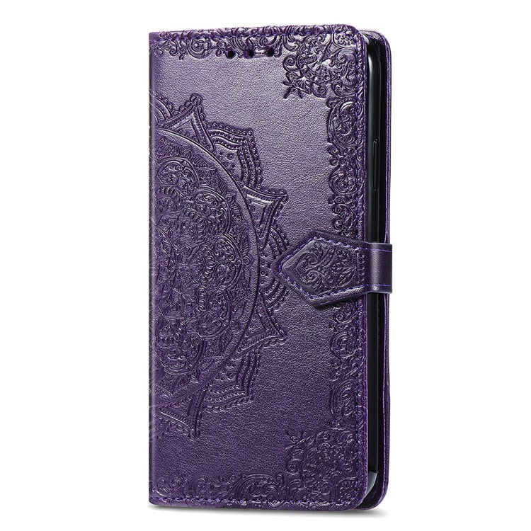 For Motorola Edge 30 Neo 5G / Edge 30 Lite 5G Wallet Stand Phone Cover Embossed Mandala Pattern PU Leather Flip Phone Case - Purple