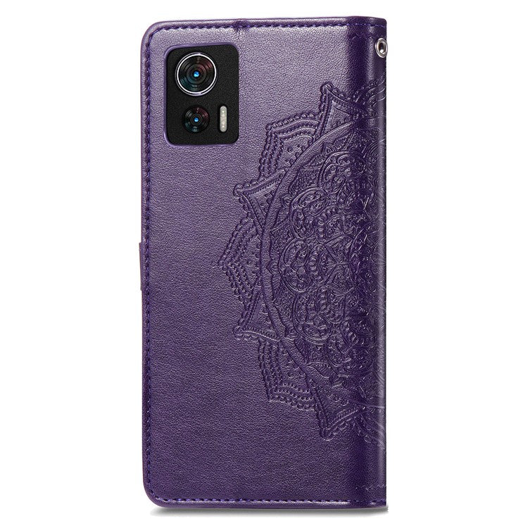 For Motorola Edge 30 Neo 5G / Edge 30 Lite 5G Wallet Stand Phone Cover Embossed Mandala Pattern PU Leather Flip Phone Case - Purple