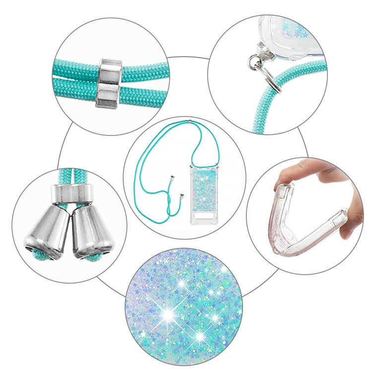 YB Quicksand Series-4 for Google Pixel 7a 5G Liquid Quicksand Phone Protective Case Soft TPU Drop-proof Cover with Lanyard - Blue / Pentagram