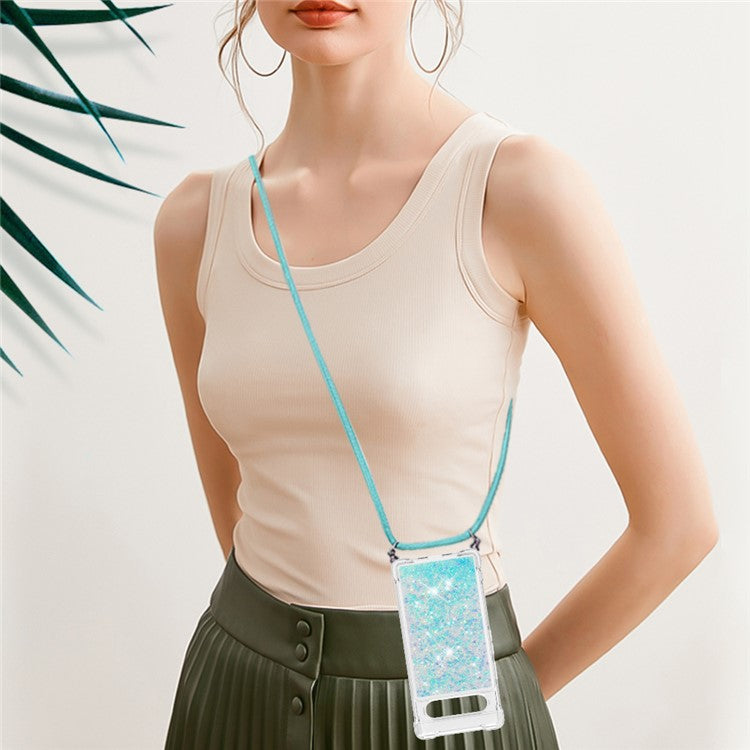 YB Quicksand Series-4 for Google Pixel 7a 5G Liquid Quicksand Phone Protective Case Soft TPU Drop-proof Cover with Lanyard - Blue / Pentagram