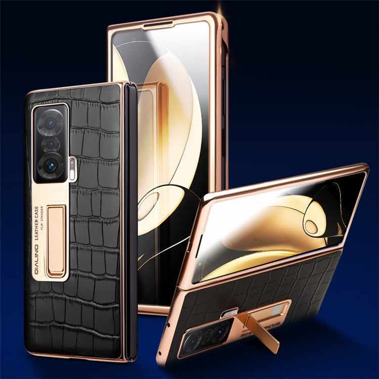QIALINO Phone Case for Honor Magic V Shockproof Hard PC Cover Anti-Drop View Window Phone Case with Kickstand - Brown