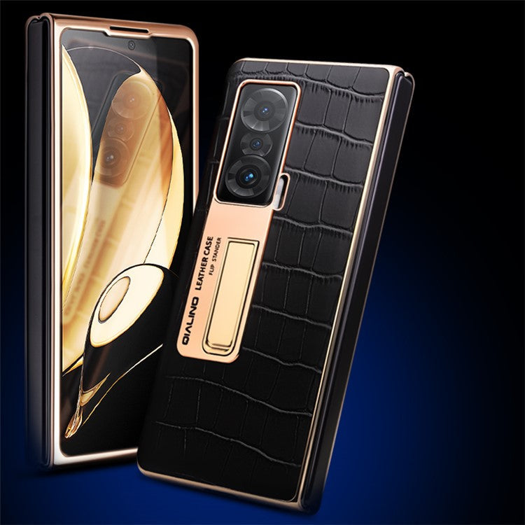 QIALINO Phone Case for Honor Magic V Shockproof Hard PC Cover Anti-Drop View Window Phone Case with Kickstand - Brown