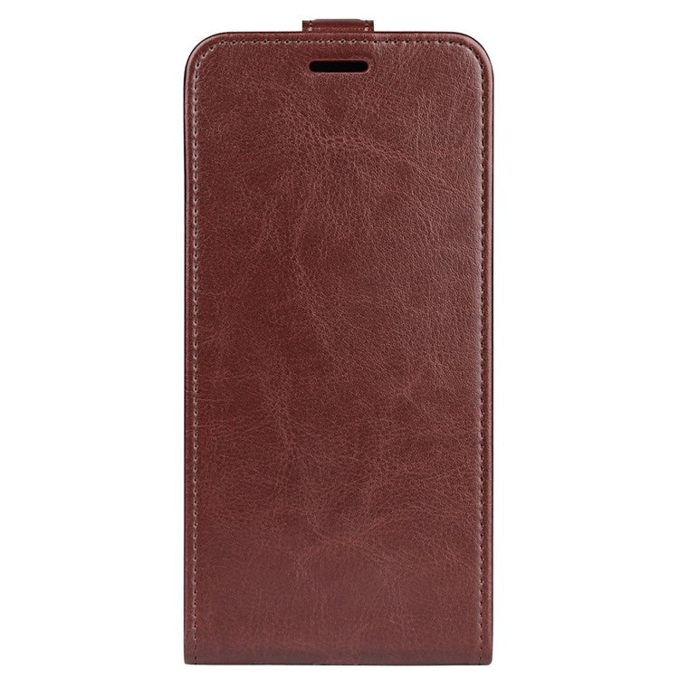 For OnePlus 11 5G Crazy Horse Texture PU Leather Anti-drop Phone Case with Card Slot Dual Magnetic Clasp Vertical Flip Phone Cover - Brown