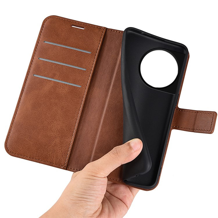 Shockproof Phone Case For OnePlus 11 5G, PU Leather Stand Wallet Calf Texture Square Magnetic Clasp Phone Cover - Light Brown