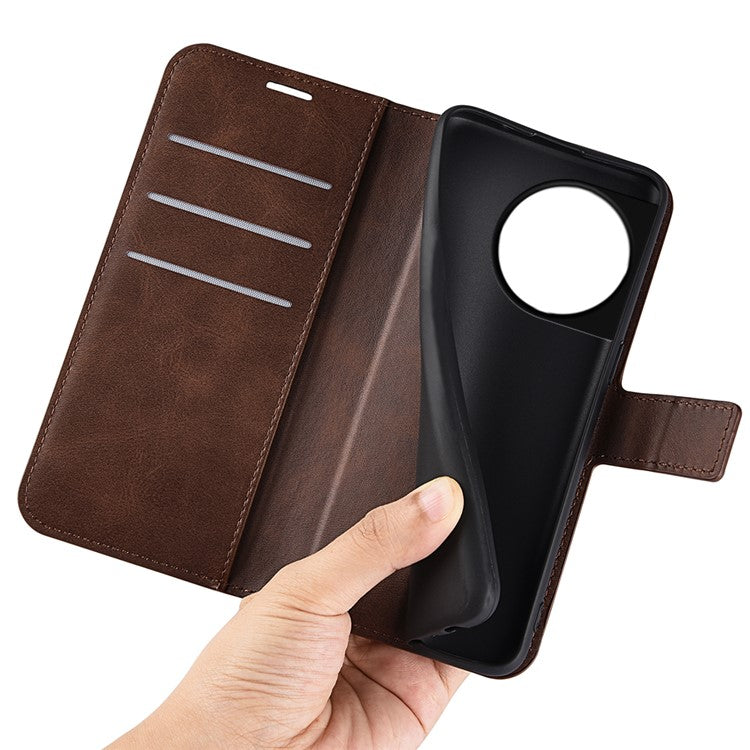 Shockproof Phone Case For OnePlus 11 5G, PU Leather Stand Wallet Calf Texture Square Magnetic Clasp Phone Cover - Dark Brown