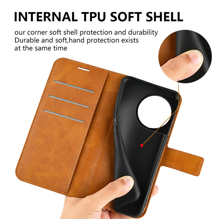 Shockproof Phone Case For OnePlus 11 5G, PU Leather Stand Wallet Calf Texture Square Magnetic Clasp Phone Cover - Dark Brown