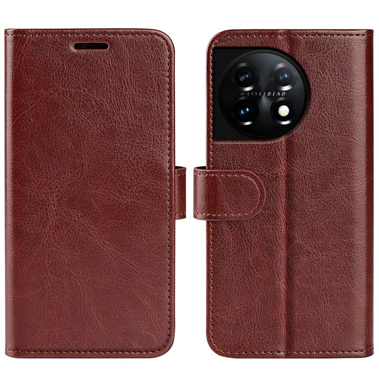 For OnePlus 11 5G Full Protection Crazy Horse Texture PU Leather Magnetic Phone Case Stand Wallet Flip Phone Cover - Brown