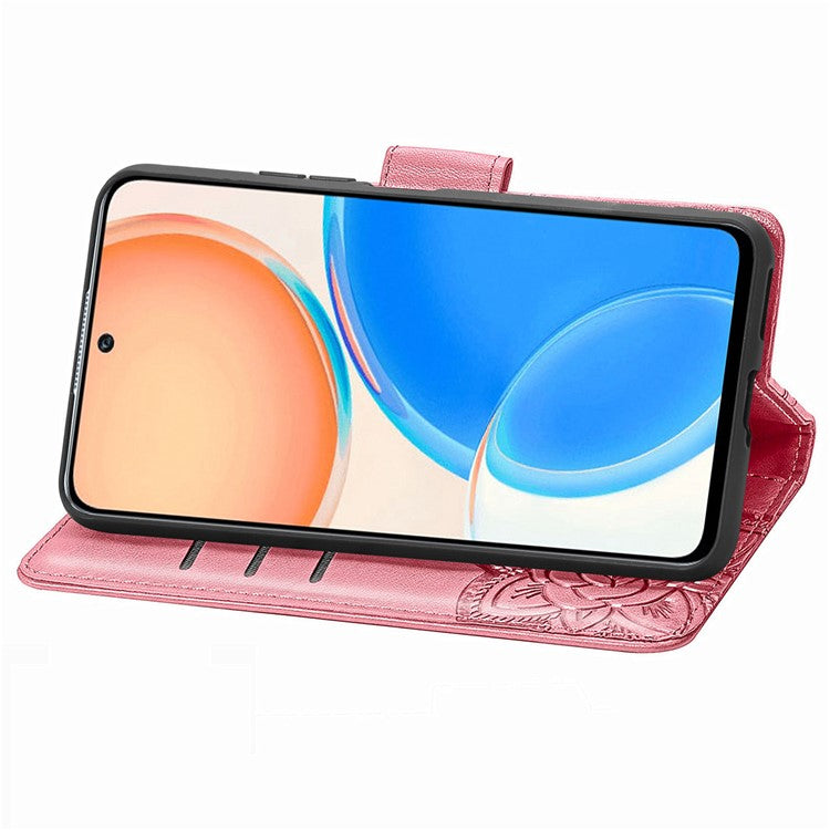 For Honor X8 4G PU Leather Phone Case Imprinted Butterfly Pattern Well-protected Stand Wallet Flip Magnetic Closure Phone Cover - Pink