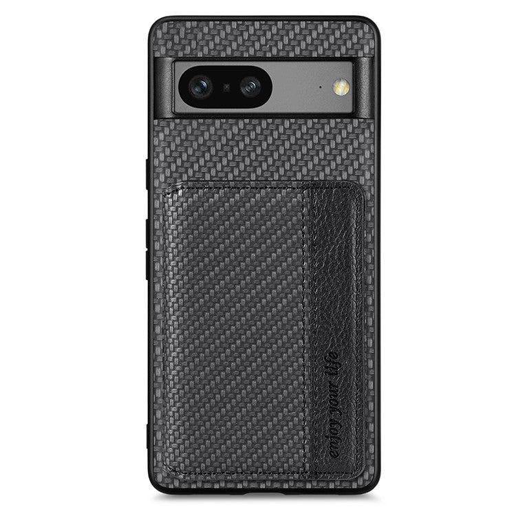 For Google Pixel 7a PU Leather Coated PC+TPU Magnetic Phone Cover Carbon Fiber Texture Shockproof Anti-sratch Phone Case Wallet Kickstand - Black