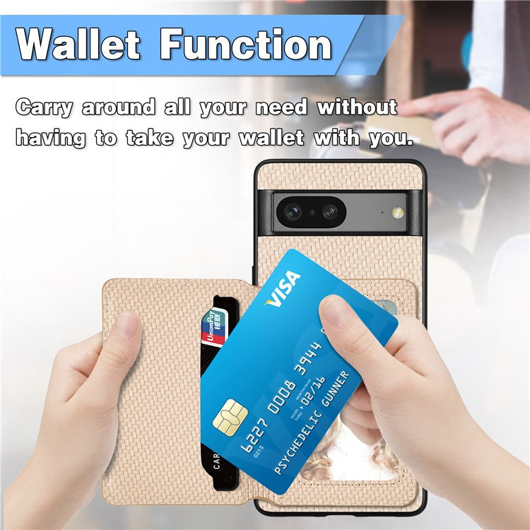 For Google Pixel 7a PU Leather Coated PC+TPU Magnetic Phone Cover Carbon Fiber Texture Shockproof Anti-sratch Phone Case Wallet Kickstand - Blue