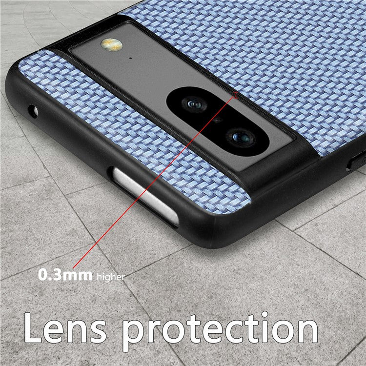 For Google Pixel 7a 5G Carbon Fiber Texture Phone Back Case PU Leather Coated PC+TPU Shockproof Cover - Black