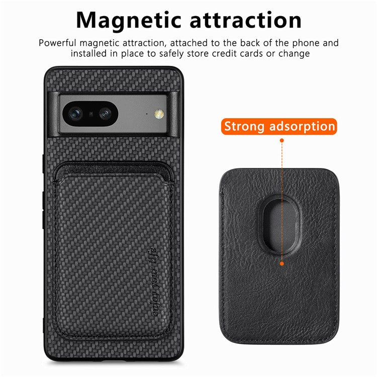For Google Pixel 7a 5G Carbon Fiber Texture Drop-proof Case Detachable Magnetic Card Holder PC + TPU + PU Leather Protective Cover - Black