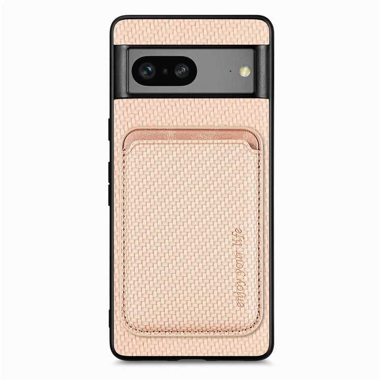 For Google Pixel 7a 5G Carbon Fiber Texture Drop-proof Case Detachable Magnetic Card Holder PC + TPU + PU Leather Protective Cover - Khaki