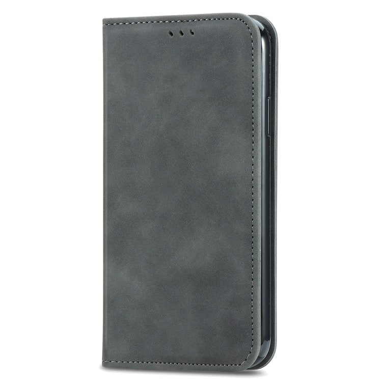 For Google Pixel 7a Magnetic Absorption Retro PU Leather Anti-drop Phone Cover with Card Slots Skin-touch Feeling Flip Phone Case Stand - Grey