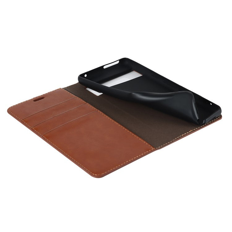 Genuine Leather Phone Cover For Google Pixel 7a, Crazy Horse Texture Magnetic Anti-drop Phone Case with Stand Wallet - Light Brown
