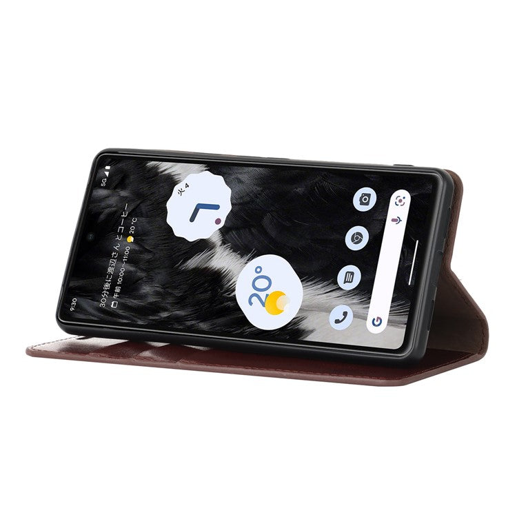 Genuine Leather Phone Cover For Google Pixel 7a, Crazy Horse Texture Magnetic Anti-drop Phone Case with Stand Wallet - Dark Brown