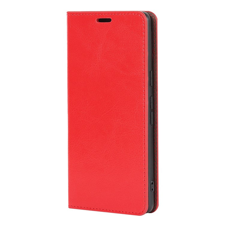 Genuine Leather Phone Cover For Google Pixel 7a, Crazy Horse Texture Magnetic Anti-drop Phone Case with Stand Wallet - Red