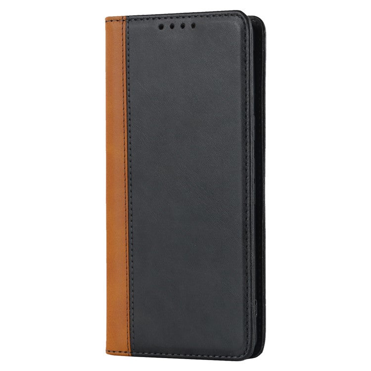 PU Leather Phone Case For Google Pixel 7a, Bi-color Splicing Calf Texture Shockproof Magnetic Phone Cover with Stand Wallet - Black  /  Yellow