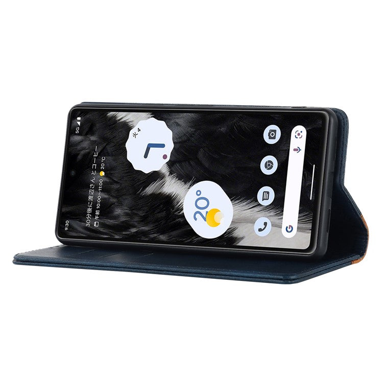 PU Leather Phone Case For Google Pixel 7a, Bi-color Splicing Calf Texture Shockproof Magnetic Phone Cover with Stand Wallet - Yellow  /  Brown