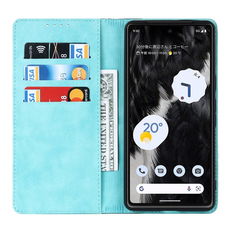 PU Leather Phone Case For Google Pixel 7a, Bi-color Splicing Calf Texture Shockproof Magnetic Phone Cover with Stand Wallet - Light Blue  /  Dark Blue
