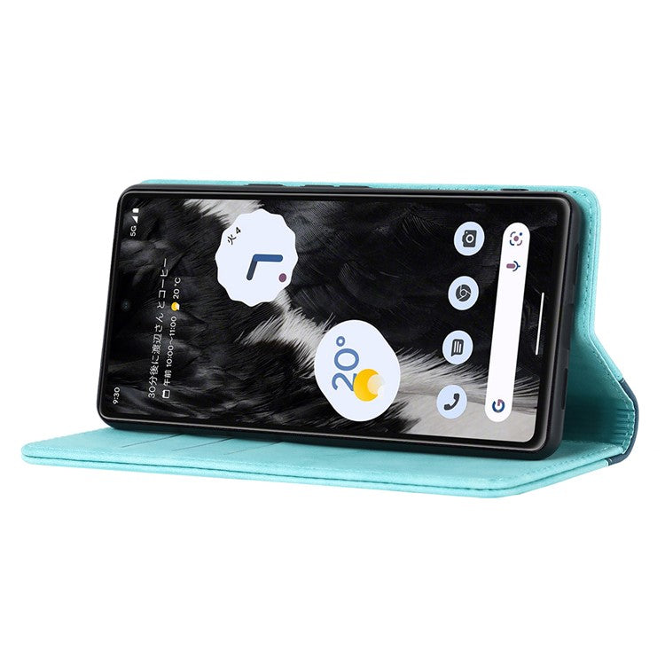 PU Leather Phone Case For Google Pixel 7a, Bi-color Splicing Calf Texture Shockproof Magnetic Phone Cover with Stand Wallet - Light Blue  /  Dark Blue