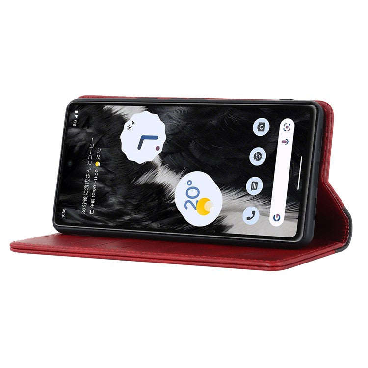 PU Leather Phone Case For Google Pixel 7a, Bi-color Splicing Calf Texture Shockproof Magnetic Phone Cover with Stand Wallet - Red  /  Black