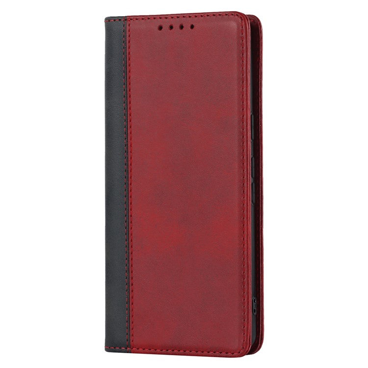 PU Leather Phone Case For Google Pixel 7a, Bi-color Splicing Calf Texture Shockproof Magnetic Phone Cover with Stand Wallet - Red  /  Black