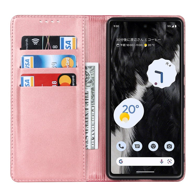 PU Leather Phone Case For Google Pixel 7a, Bi-color Splicing Calf Texture Shockproof Magnetic Phone Cover with Stand Wallet - Rose Gold  /  Rose