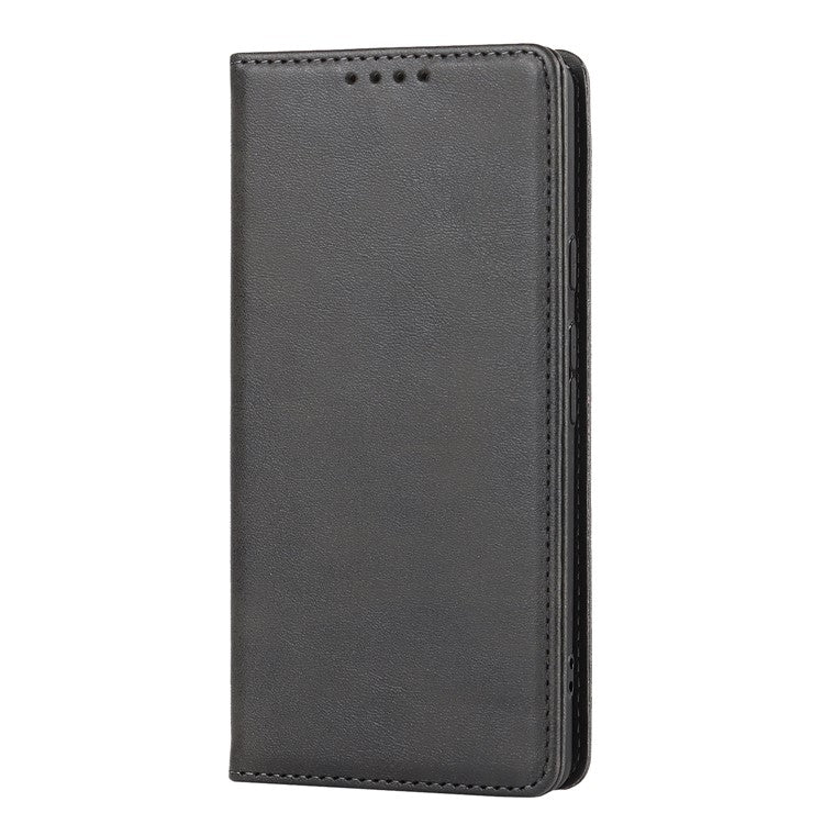 For Google Pixel 7a Anti-drop Phone Cover Calf Texture PU Leather Protective Phone Case with Stand Wallet - Black
