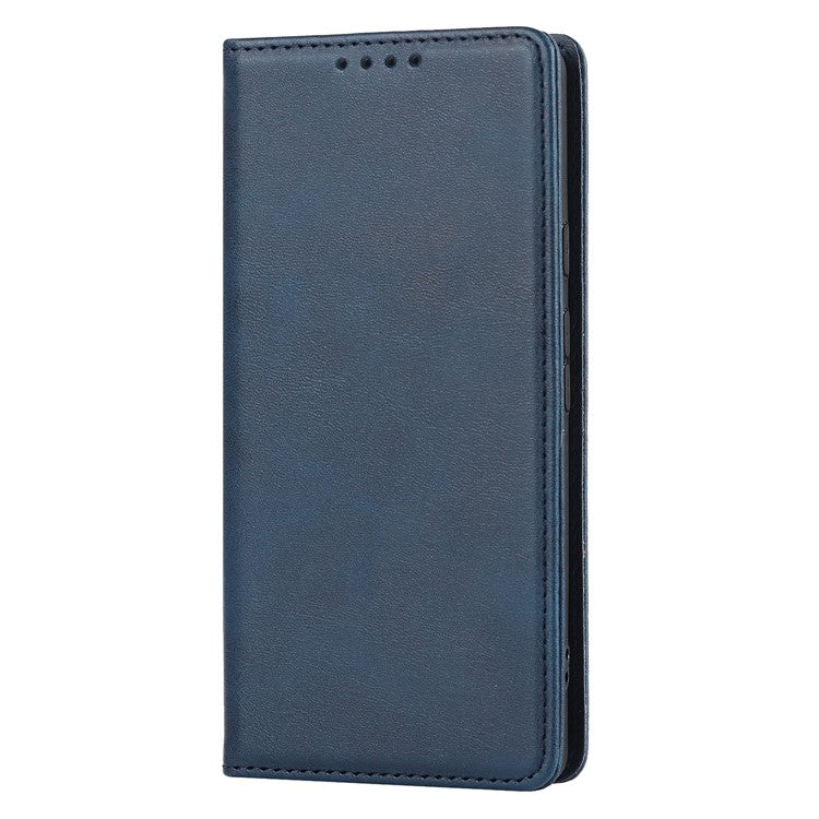 For Google Pixel 7a Anti-drop Phone Cover Calf Texture PU Leather Protective Phone Case with Stand Wallet - Dark Blue