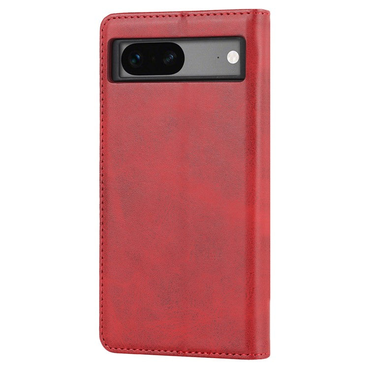 For Google Pixel 7a Anti-drop Phone Cover Calf Texture PU Leather Protective Phone Case with Stand Wallet - Red