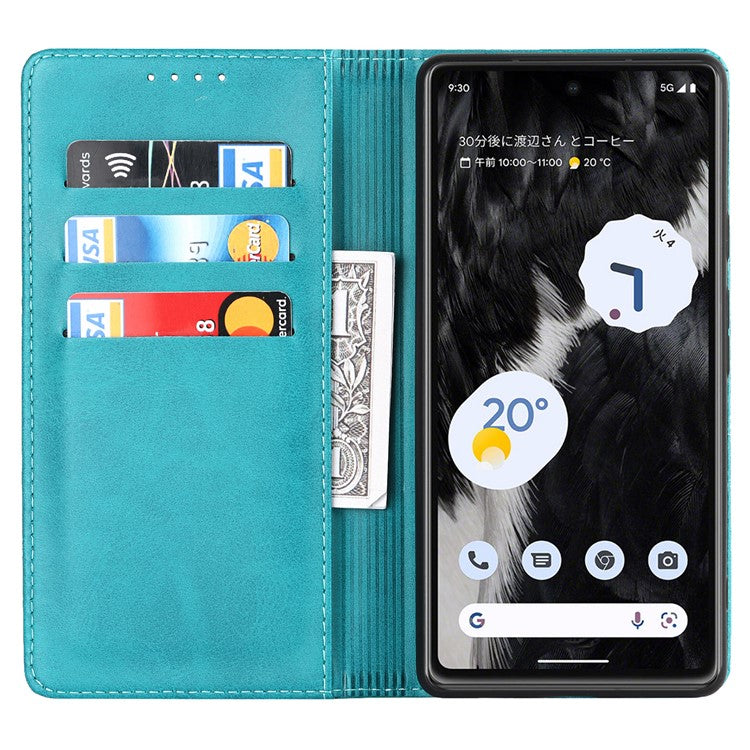 For Google Pixel 7a Anti-drop Phone Cover Calf Texture PU Leather Protective Phone Case with Stand Wallet - Sky Blue