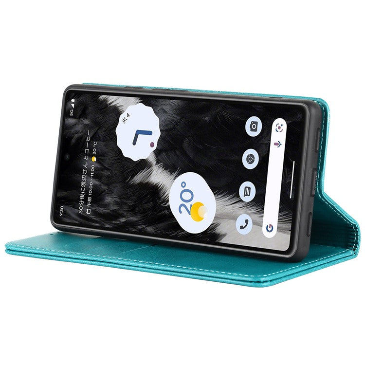 For Google Pixel 7a Anti-drop Phone Cover Calf Texture PU Leather Protective Phone Case with Stand Wallet - Sky Blue