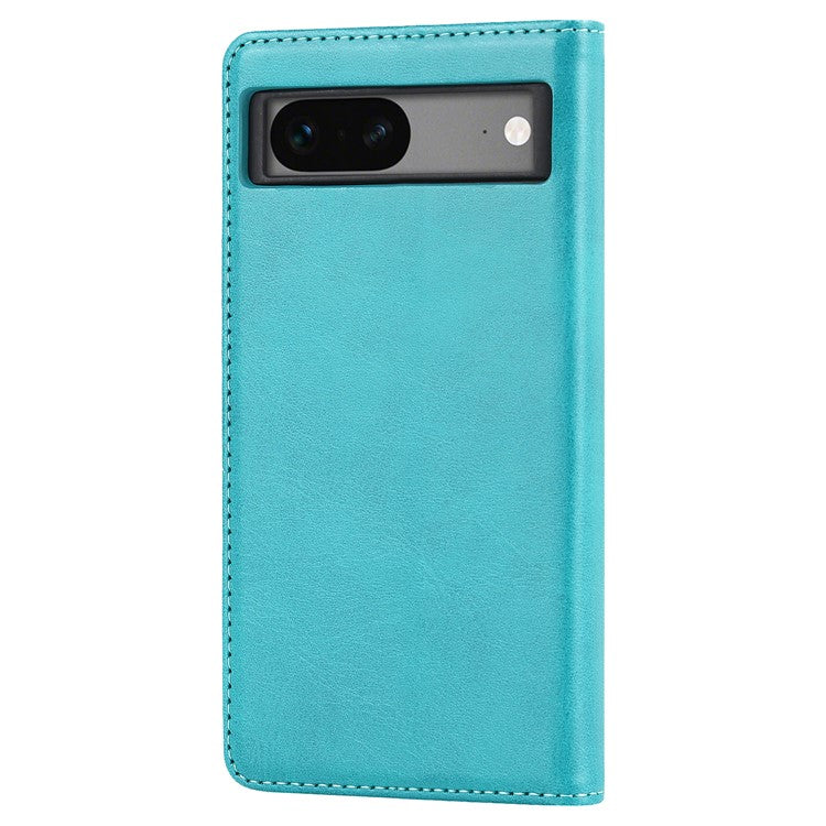 For Google Pixel 7a Anti-drop Phone Cover Calf Texture PU Leather Protective Phone Case with Stand Wallet - Sky Blue
