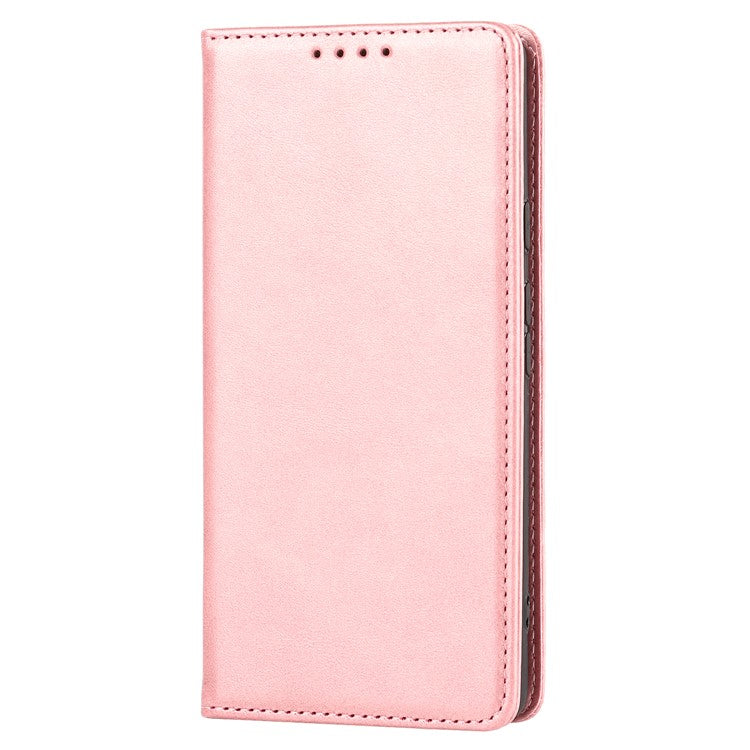 For Google Pixel 7a Anti-drop Phone Cover Calf Texture PU Leather Protective Phone Case with Stand Wallet - Rose Gold