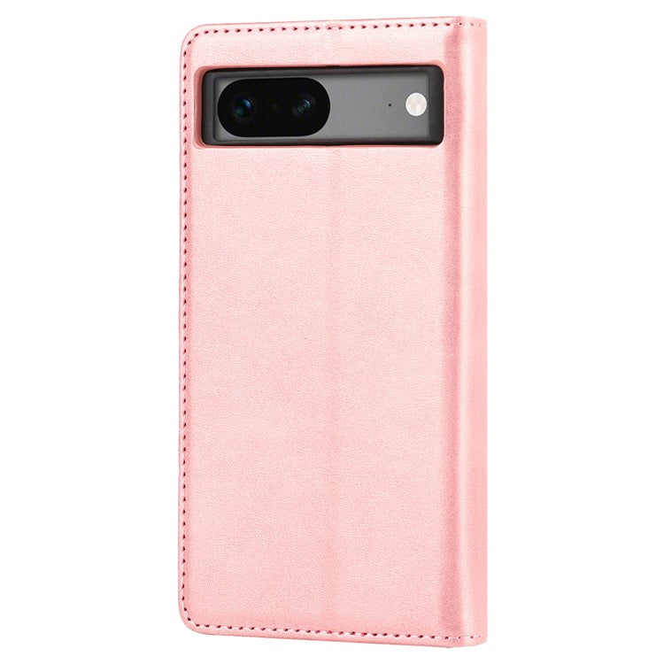 For Google Pixel 7a Anti-drop Phone Cover Calf Texture PU Leather Protective Phone Case with Stand Wallet - Rose Gold