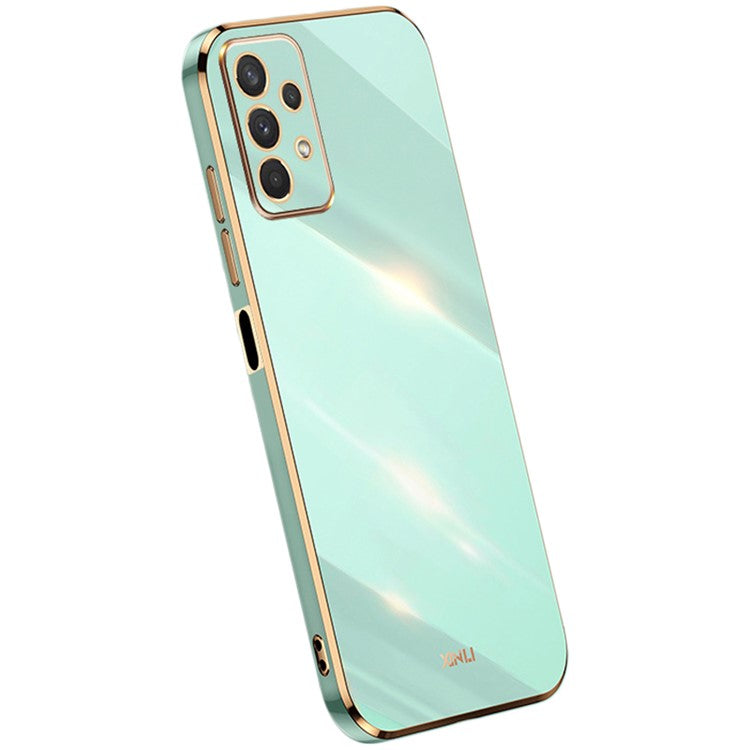 XINLI Phone Case for Samsung Galaxy A32 5G / M32 5G, Electroplating Golden Edge Back Shell TPU Protective Cover - Cyan