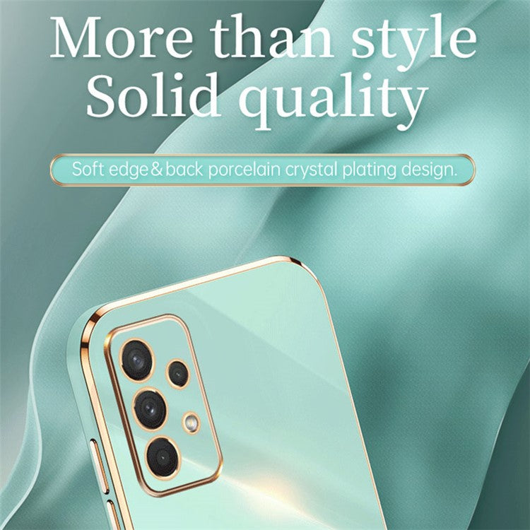XINLI Phone Case for Samsung Galaxy A32 5G / M32 5G, Electroplating Golden Edge Back Shell TPU Protective Cover - Cyan
