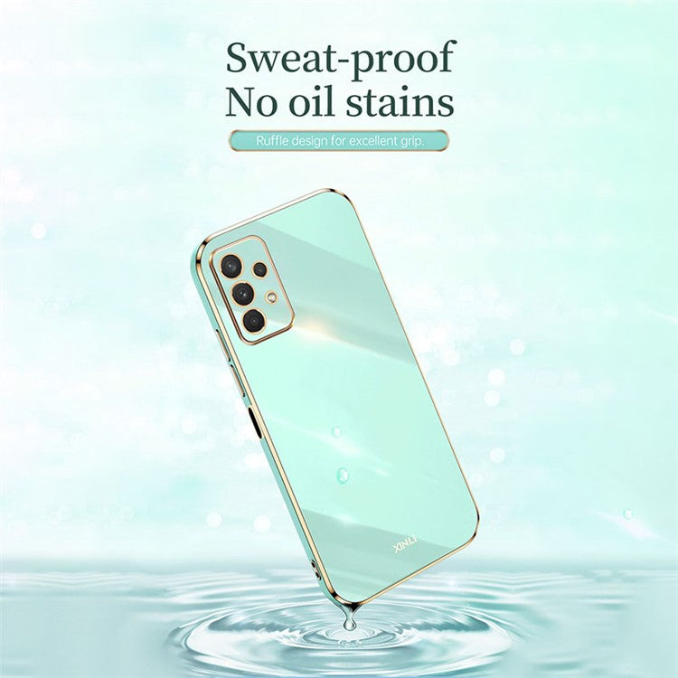 XINLI Phone Case for Samsung Galaxy A32 5G / M32 5G, Electroplating Golden Edge Back Shell TPU Protective Cover - Cyan